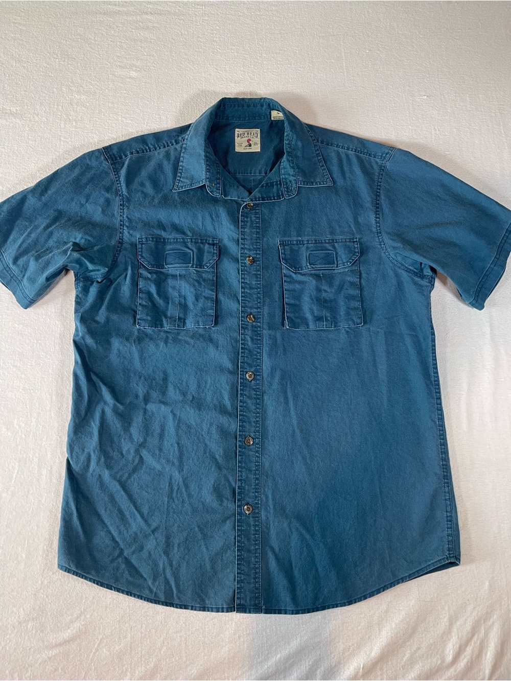 RedHead Men's Short-Sleeve Button-Down Shirt in Blue Size Large
